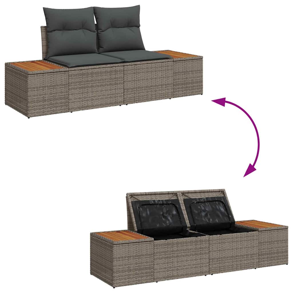 Garten-Sofa-Set mit Speicher 5 pcs Grau Poly Rattan